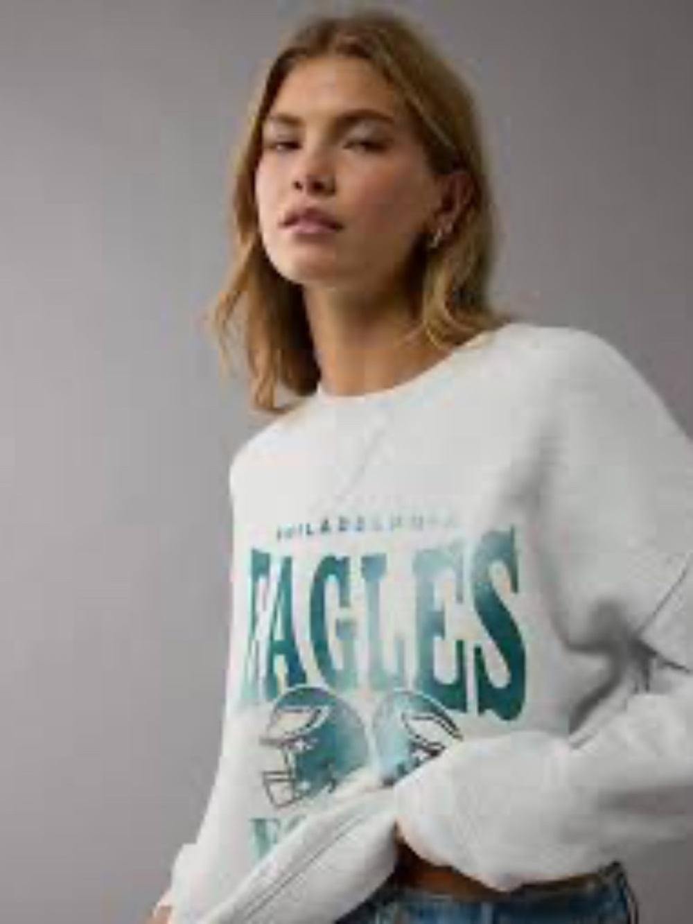 AMERICAN EAGLE Philadelphia Eagles NFL Crew Neck Sweatshirt Women’s Small Grey